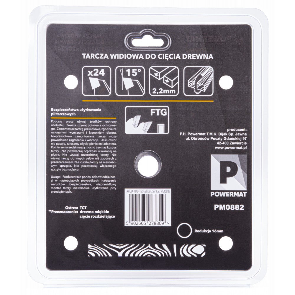 Disc circular pentru lemn 185x20mm cu 24 dinti TDD, Powermat