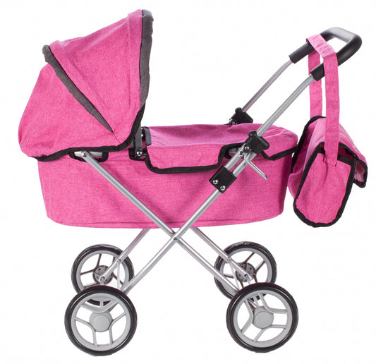 Carucior roz pentru papusi cu geanta Princess, Malplay 107210