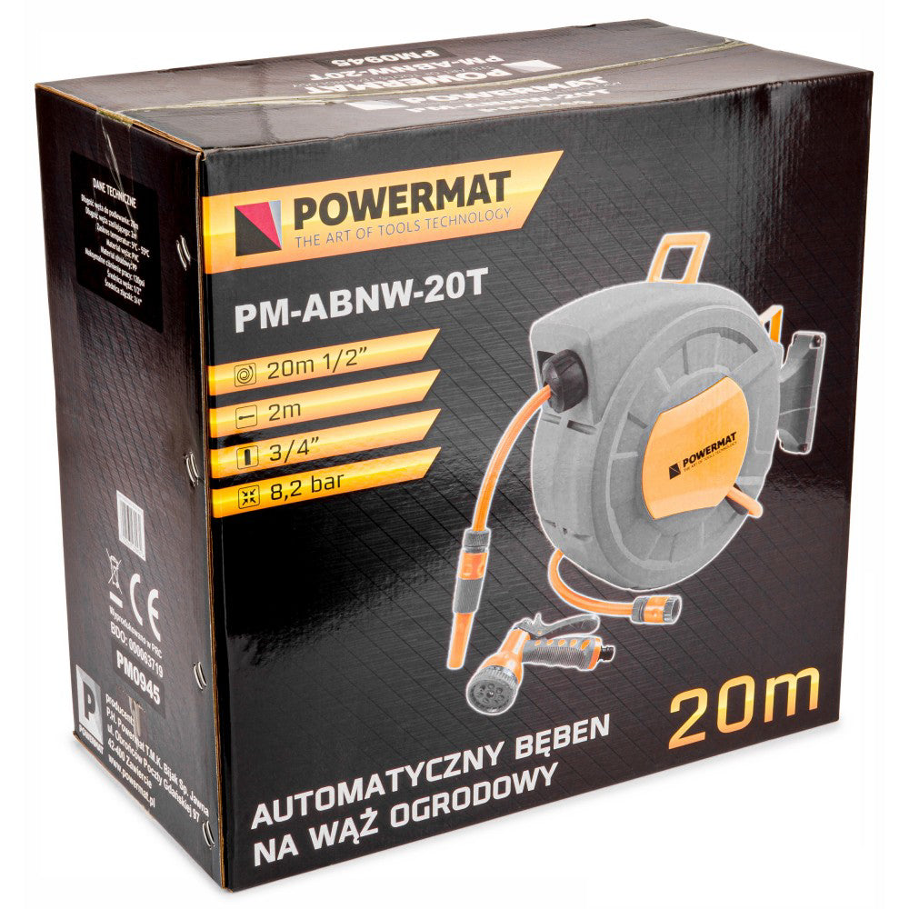 Tambur PM-ABNW-20T cu furtun de gradina de 20m si accesorii incluse, Powermat PM0945