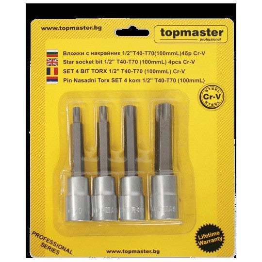 Set 4 biti torx 1/2 T40-T70 100mm CR-V, Topmaster, 330322