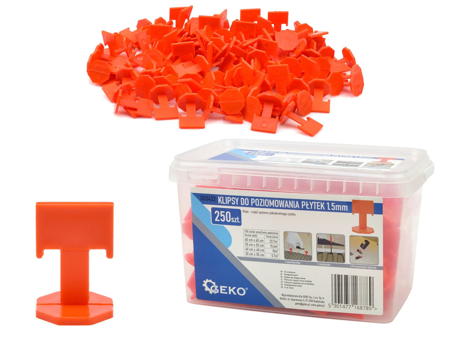 Set 250 cleme pentru nivelarea placilor 1.5 mm, Geko G00432