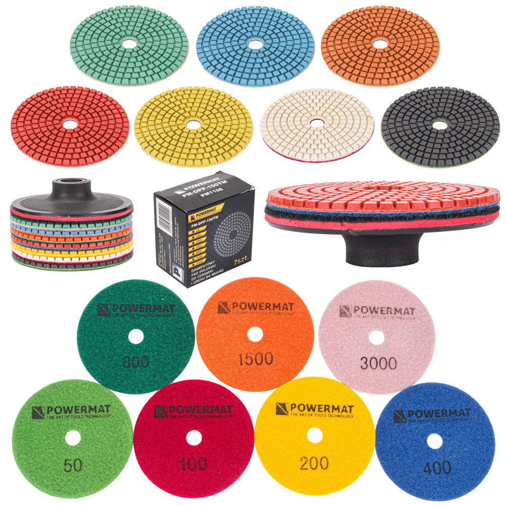 Set 7 discuri diamantate pentru slefuire gresie PM-DPP-100TM MOKRO, Powermat PM1108