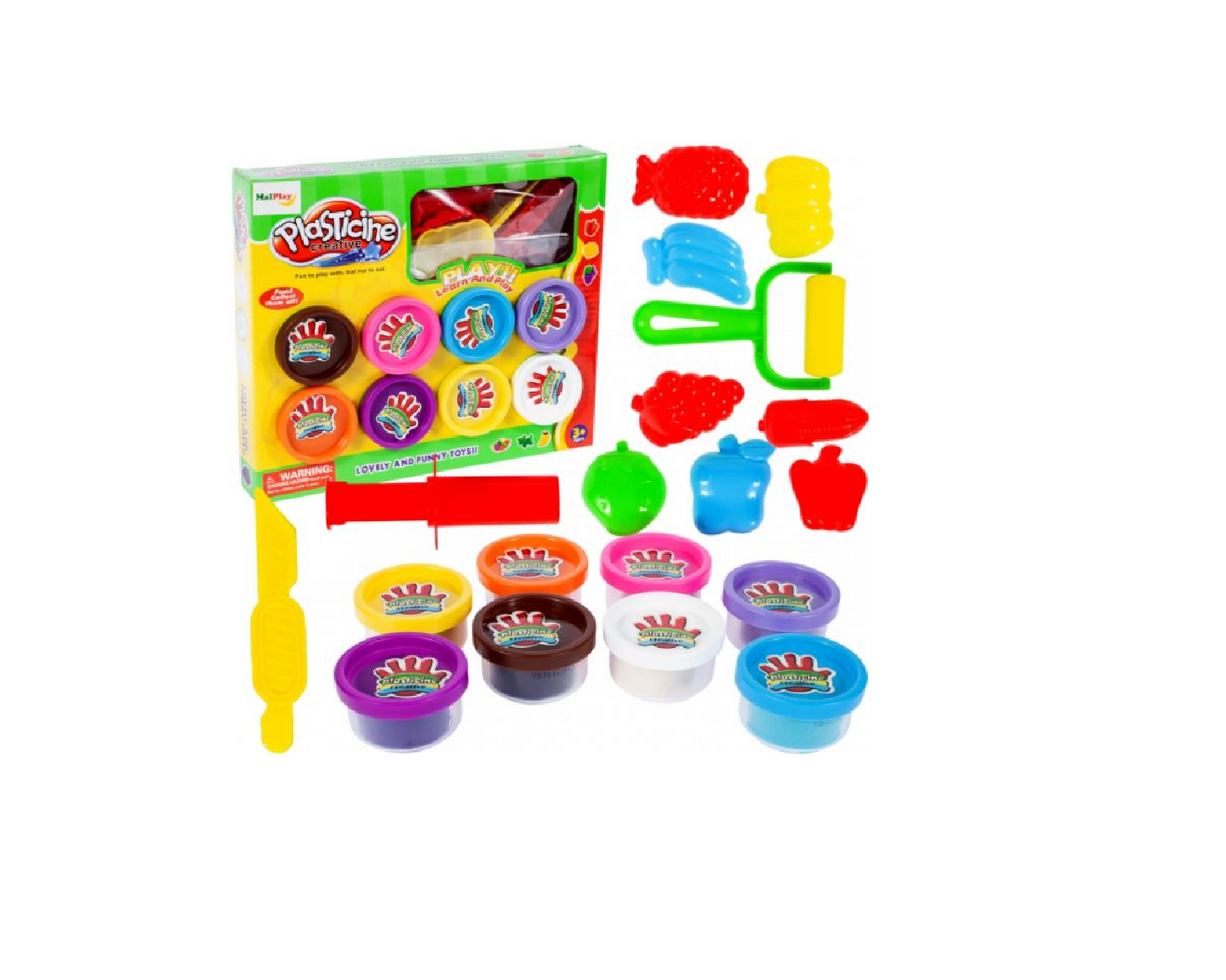 Kit plastilina 8 cutii si forme, Malplay 107298