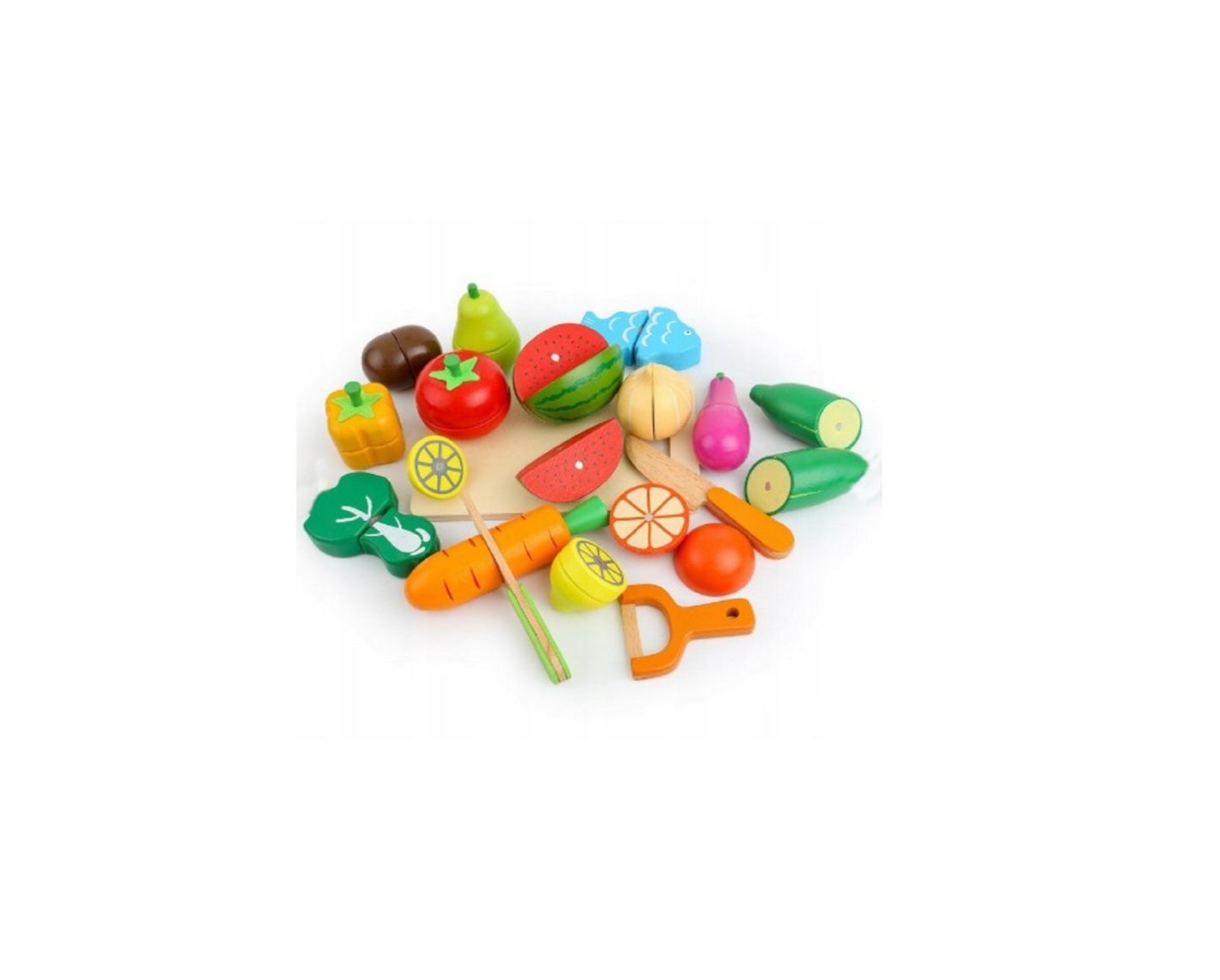 Set legume si fructe din lemn cu magnet, tocator, 17 elemente, MalPlay 108501