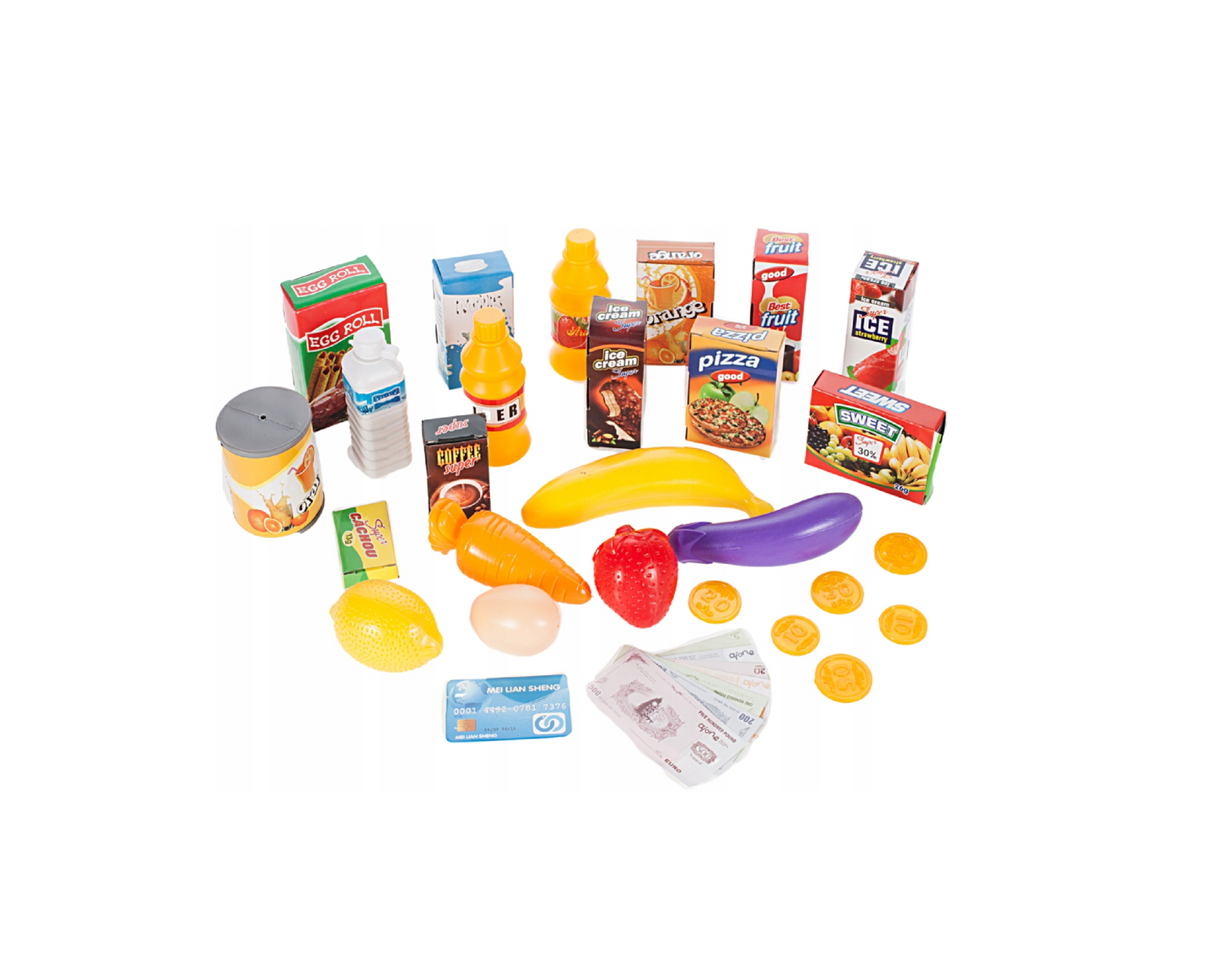 Set casa de marcat, cos de cumparaturi, diverse alimente, MalPlay 106592