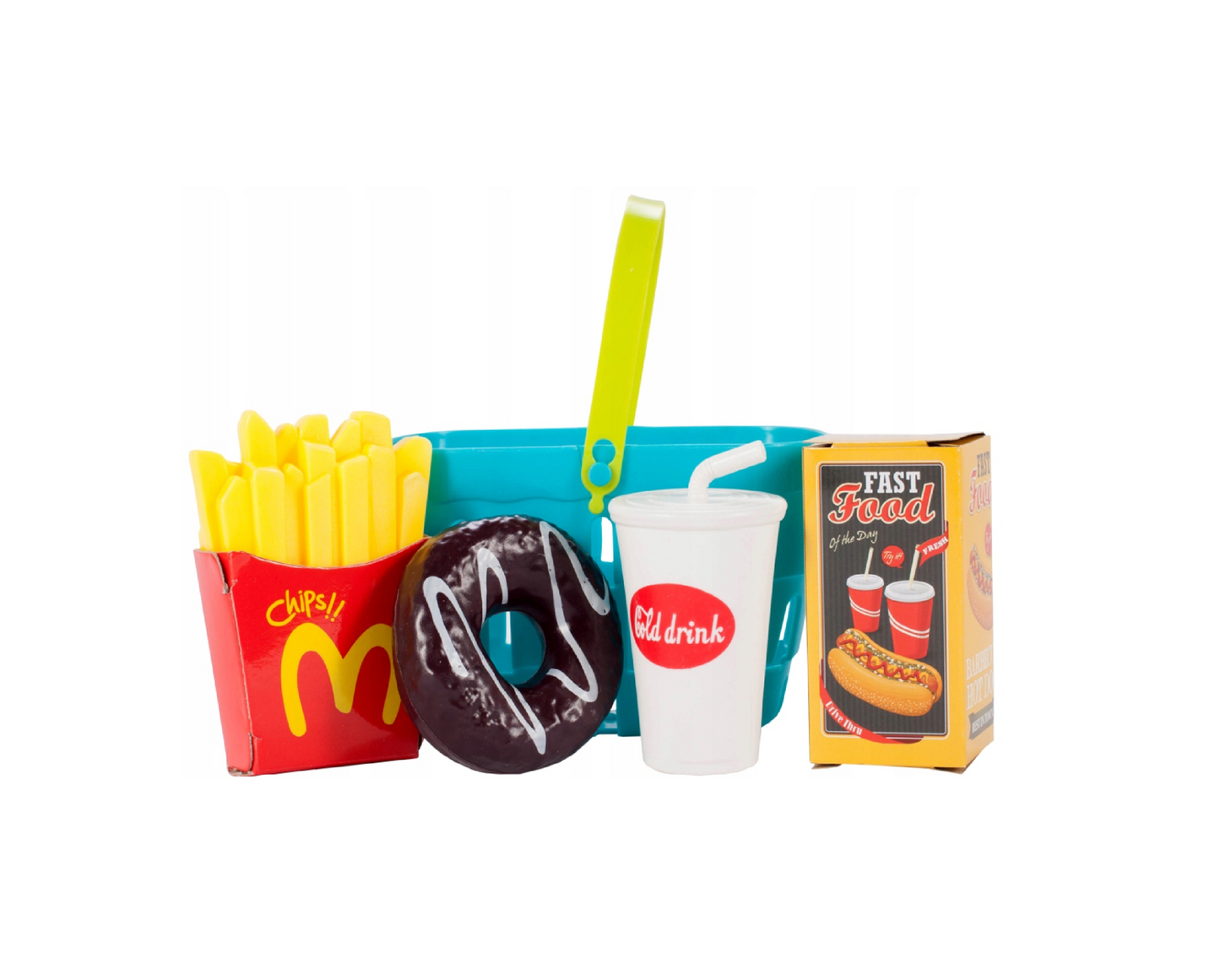 Set casa de marcat cu panou touch screen, cos de cumparaturi, alimente fast-food, MalPlay 107710