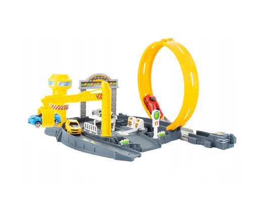 Set pista de curse cu 4 masinute, 45 x 30 x 23 cm, MalPlay 108445