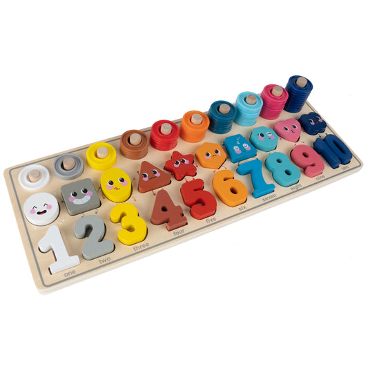 Set puzzle educativ din lemn, cifre si forme, 76 elemente, MalPlay 109783