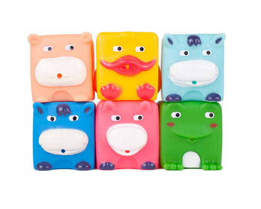 Set blocuri moi senzoriale animalute, 5 x 5 x 5 cm, 6 elemente, MalPlay 109424