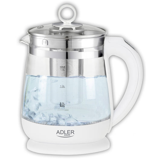 Fierbator din sticla cu infuzor pentru ceai, 1.5 l, Adler AD1299