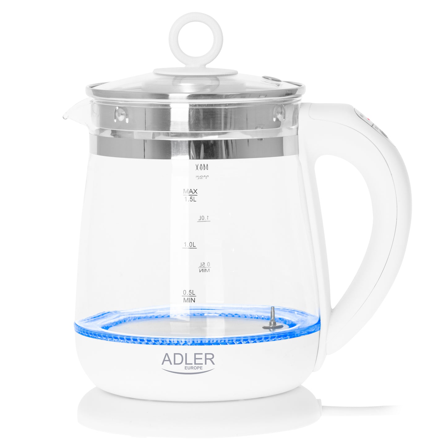 Fierbator din sticla cu infuzor pentru ceai, 1.5 l, Adler AD1299
