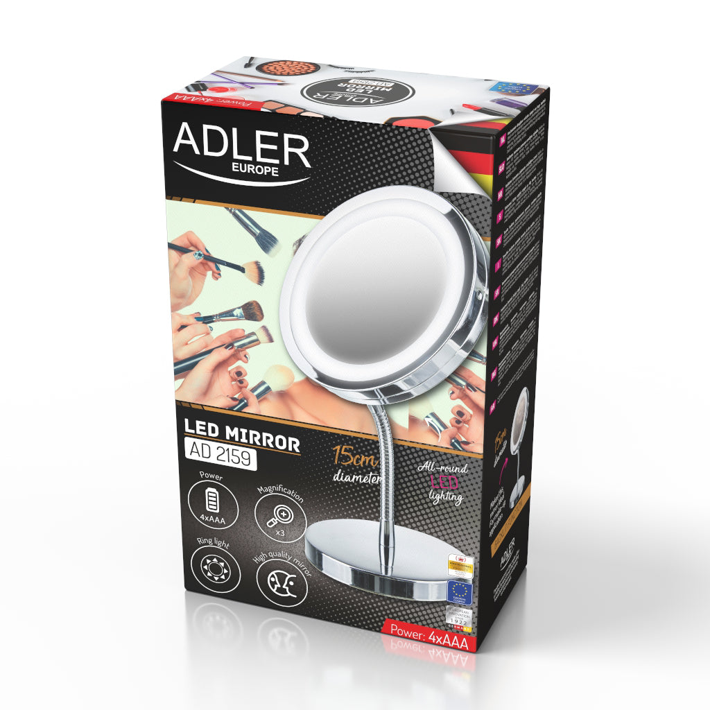 Oglinda cosmetica reglabila cu lupa si iluminare LED, Adler AD2159