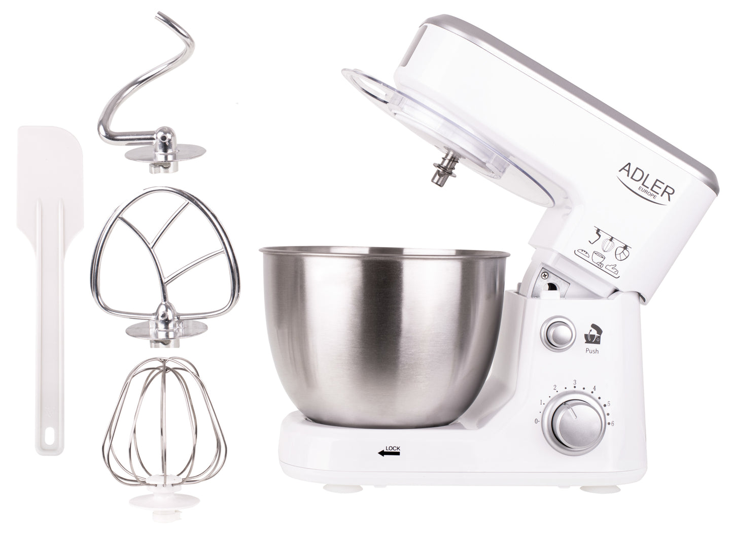 Mixer planetar, 1000 W, 6 viteze, capacitate bol 4 l, Adler AD4216