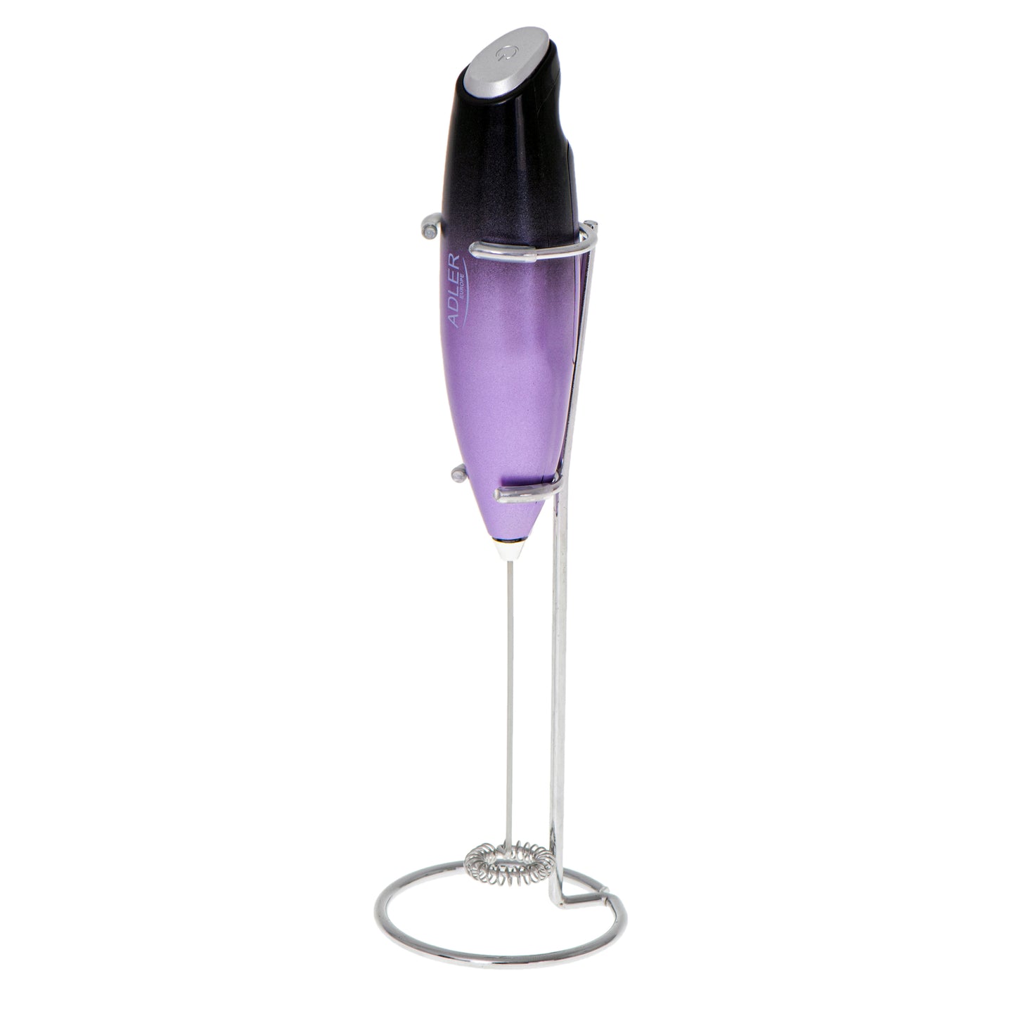 Aparat de spumare a laptelui cu suport, agitator din otel, violet / negru, Adler AD4499