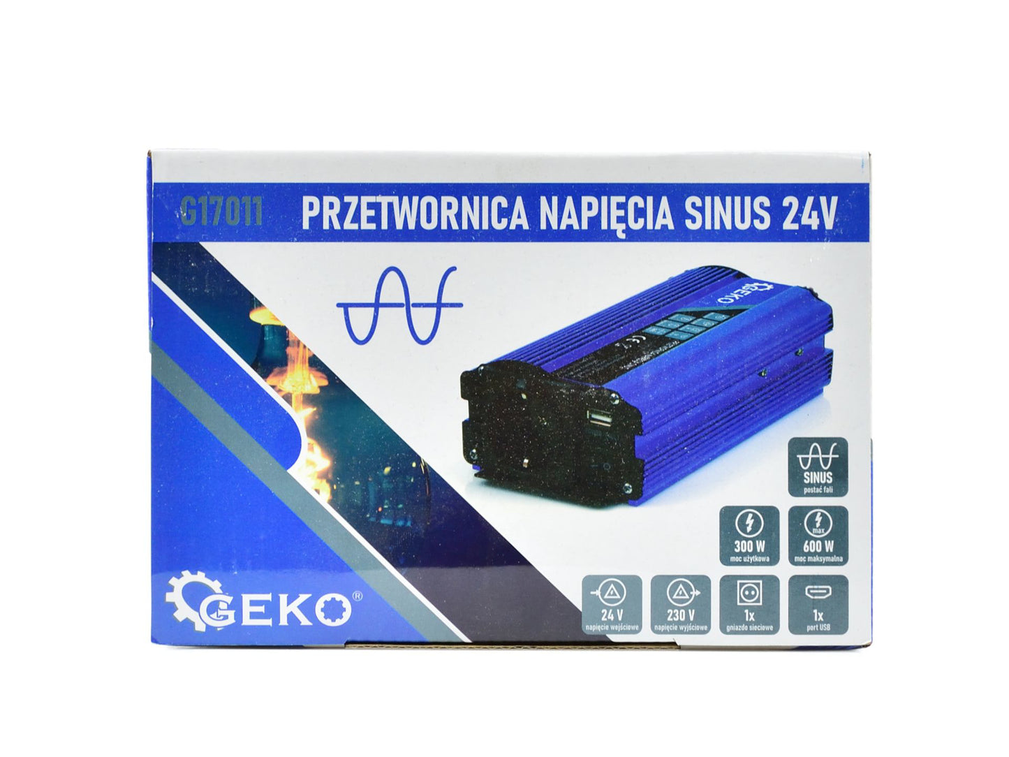 Convertor de tensiune, 24 V / 230 V, 300 W / 600 W, Geko G17011