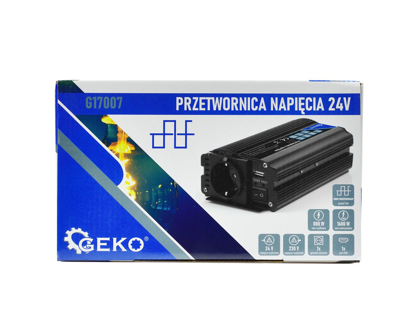 Convertor de tensiune 24V-230V/800-1600W, Geko G17007