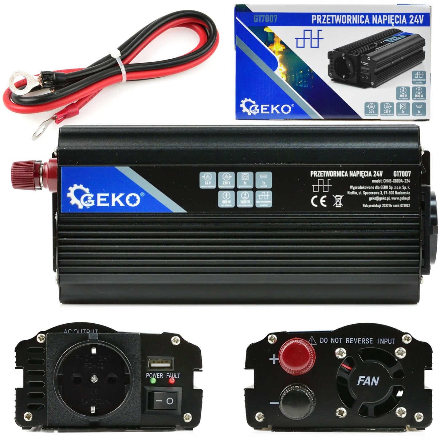 Convertor de tensiune 24V-230V/800-1600W, Geko G17007