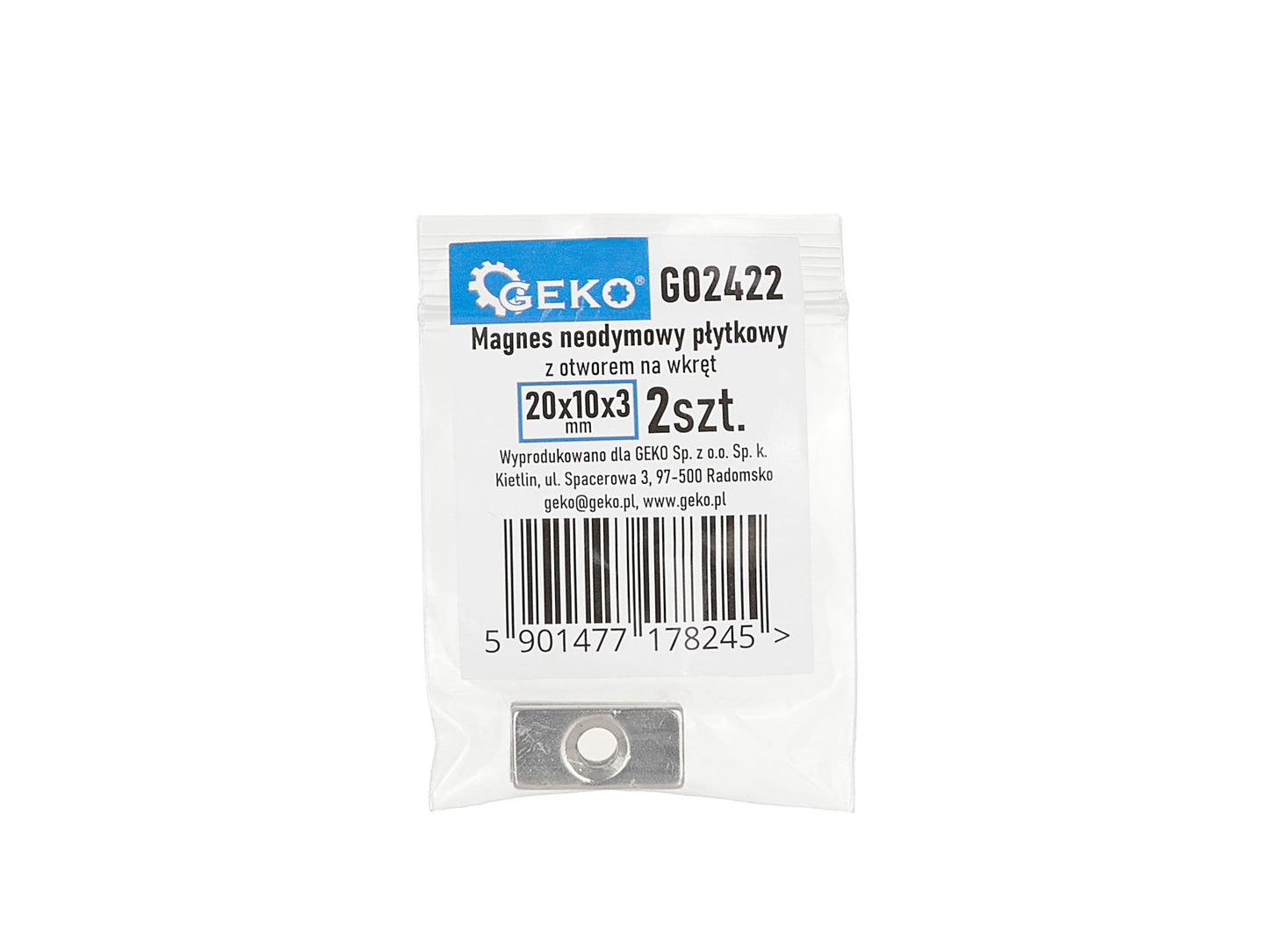 Set placuta magnetica din neodim cu ghidaj pentru surub, 20 x 10 x 3 mm, 2 elemente, Geko G02422