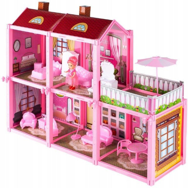 Casuta pentru papusi Villa, piese de mobilier si papusica, MalPlay 108464
