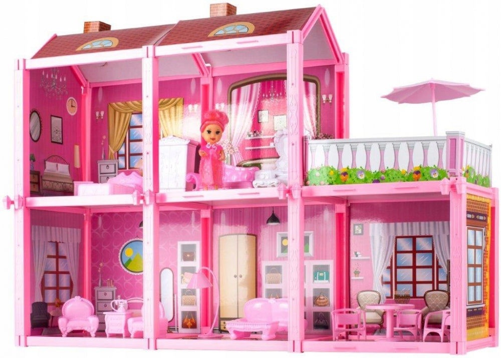 Casuta pentru papusi Villa, piese de mobilier si papusica, MalPlay 108464