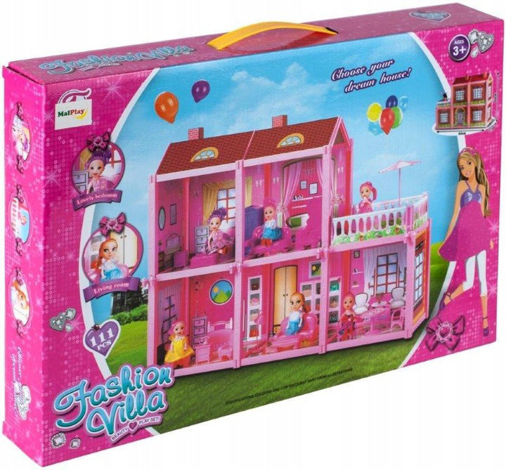 Casuta pentru papusi Villa, piese de mobilier si papusica, MalPlay 108464