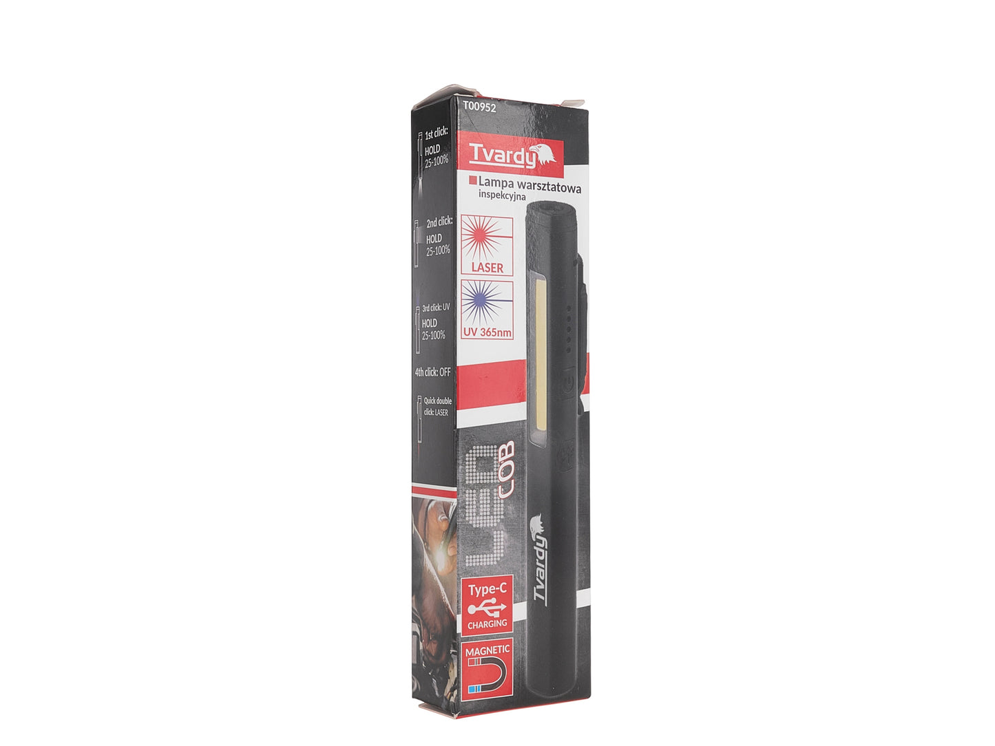 Lanterna LED COB de inspectie cu magnet, 5 W + 3 W laser UV, 800 mAh, 400 lm, IP44, Tvardy T00952
