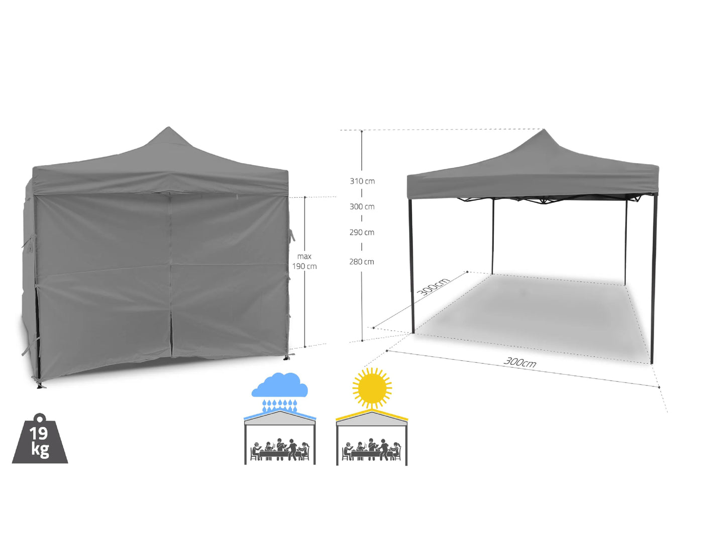 Pavilion de gradina Sunwaal, gri, 300 x 300 cm, MalTec 111248