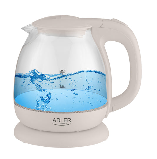 Fierbator electric din sticla, 1 l, 1100 W, gri, Adler AD1283g