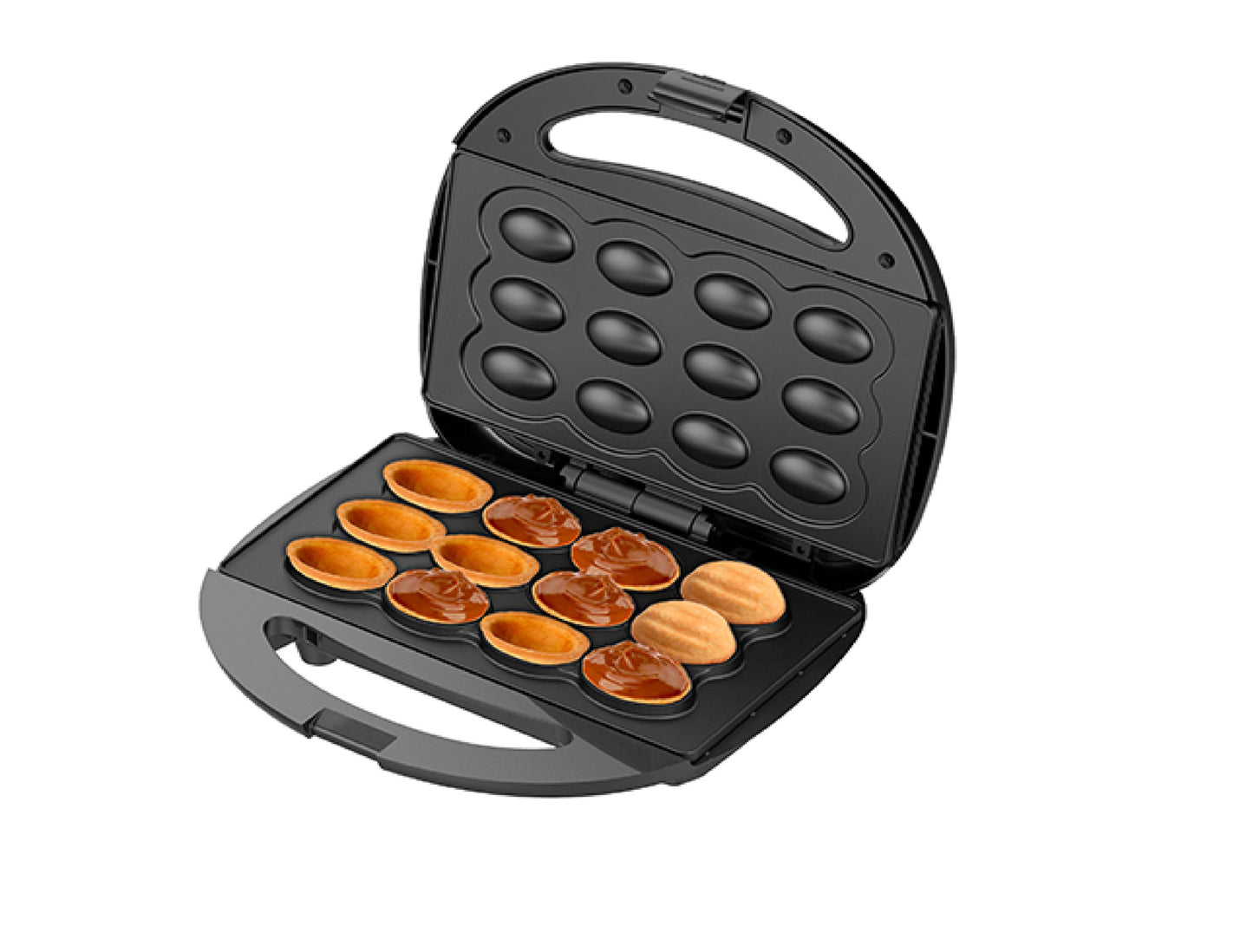 Aparat pentru copt forme coji de nuci, 12 forme, 1200 W, negru, indicator luminos, placi neaderente, Adler AD3071