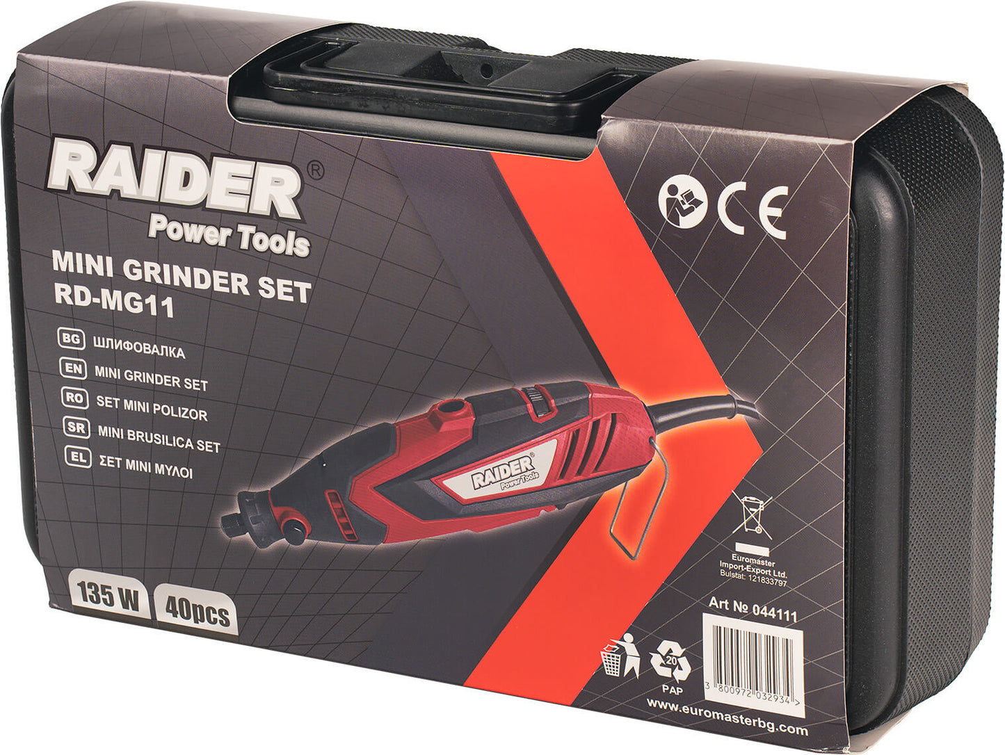 Set mini polizor drept cu accesorii RD-MG11, 135 W, viteza variabila, 40 elemente, Raider 044111