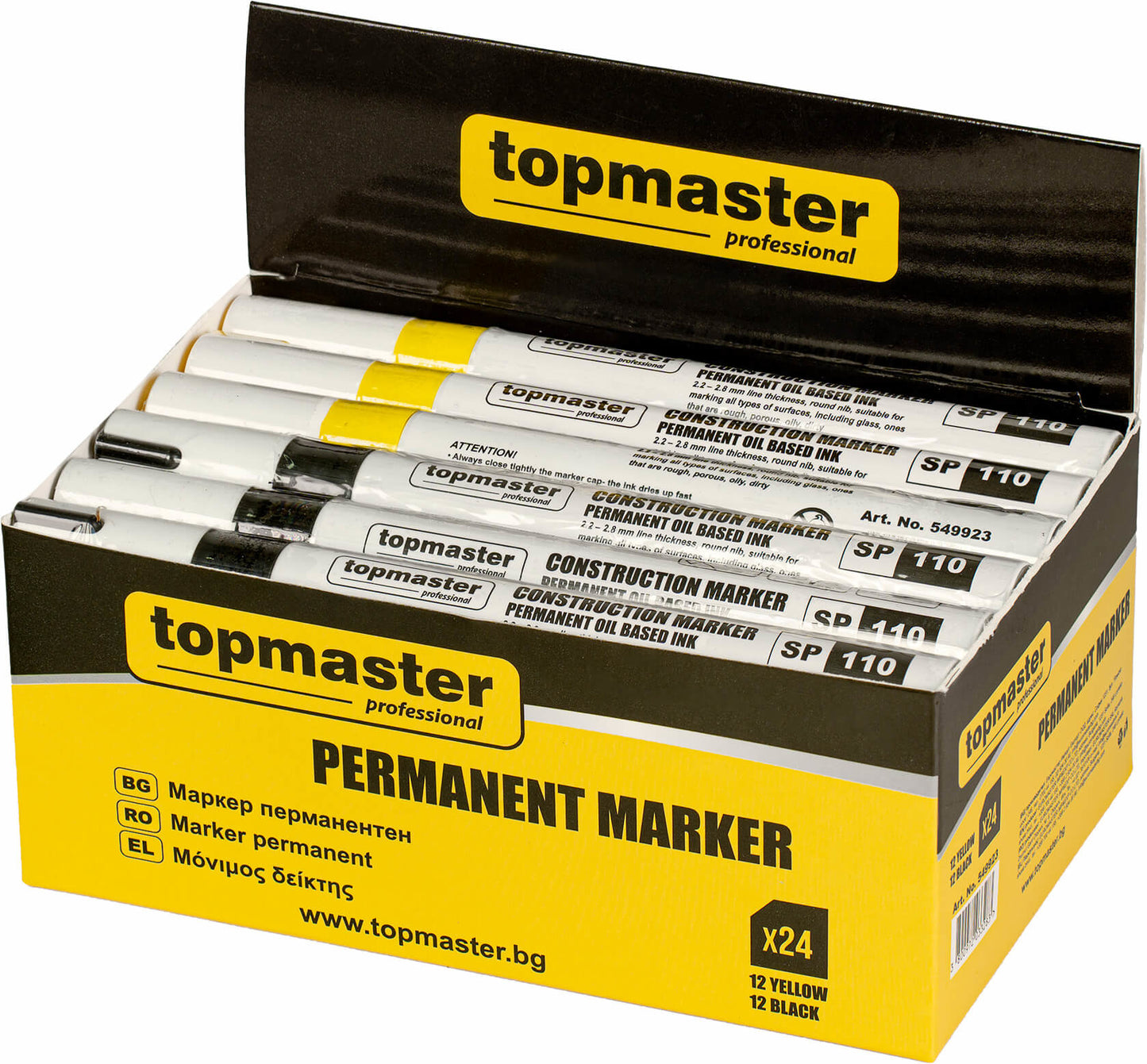 Set markere permanente pentru constructii, negru / galben, 24 bucati, Topmaster 549923