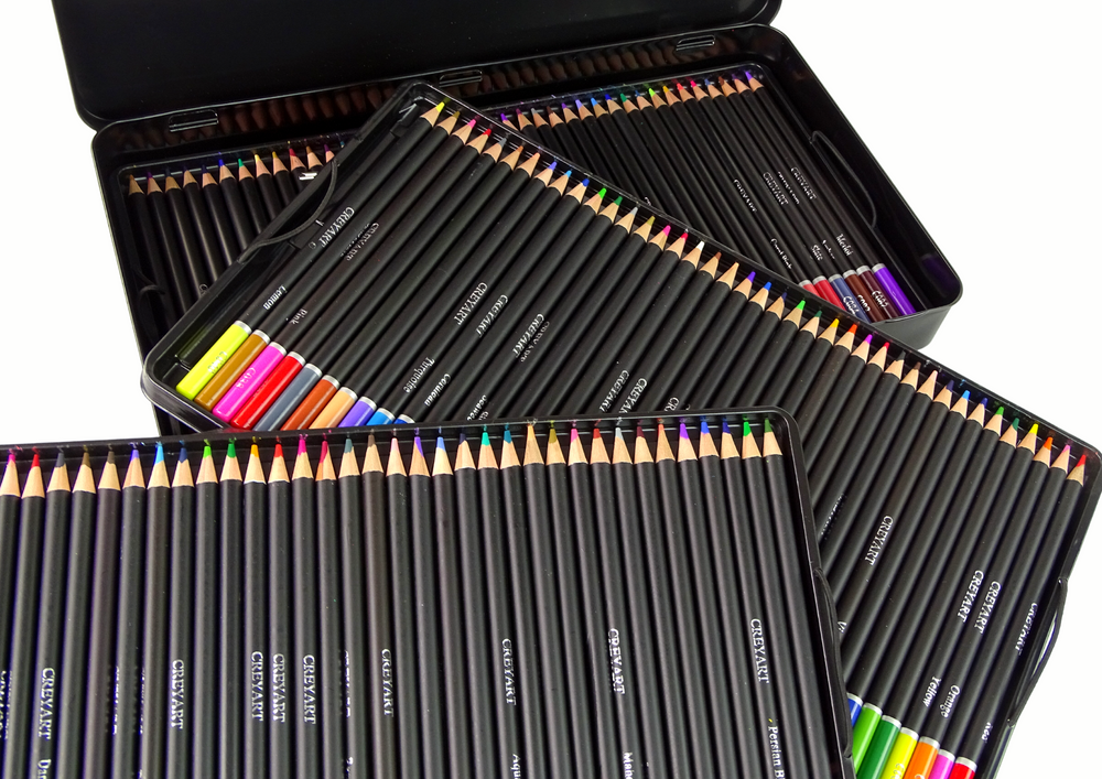 Set creioane colorate in cutie de metal, 120 elemente, Lean 16121