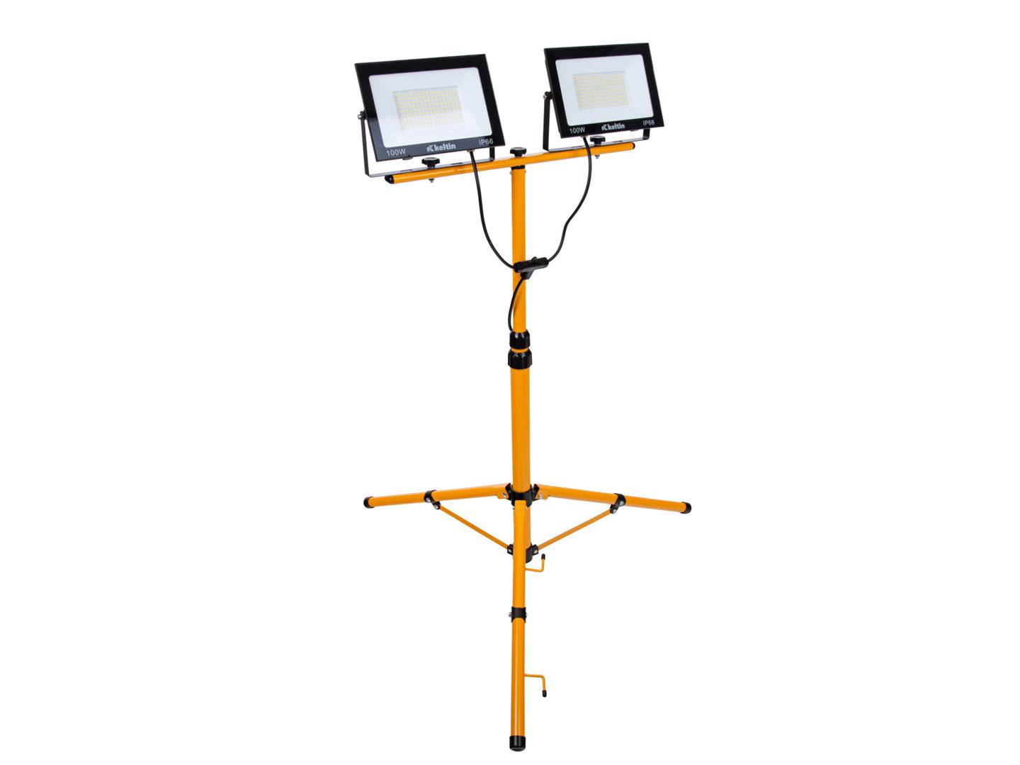 Proiector LED 2 x 100 W cu trepied telescopic pentru constructii, alb rece 6500 K, Keltin K02050