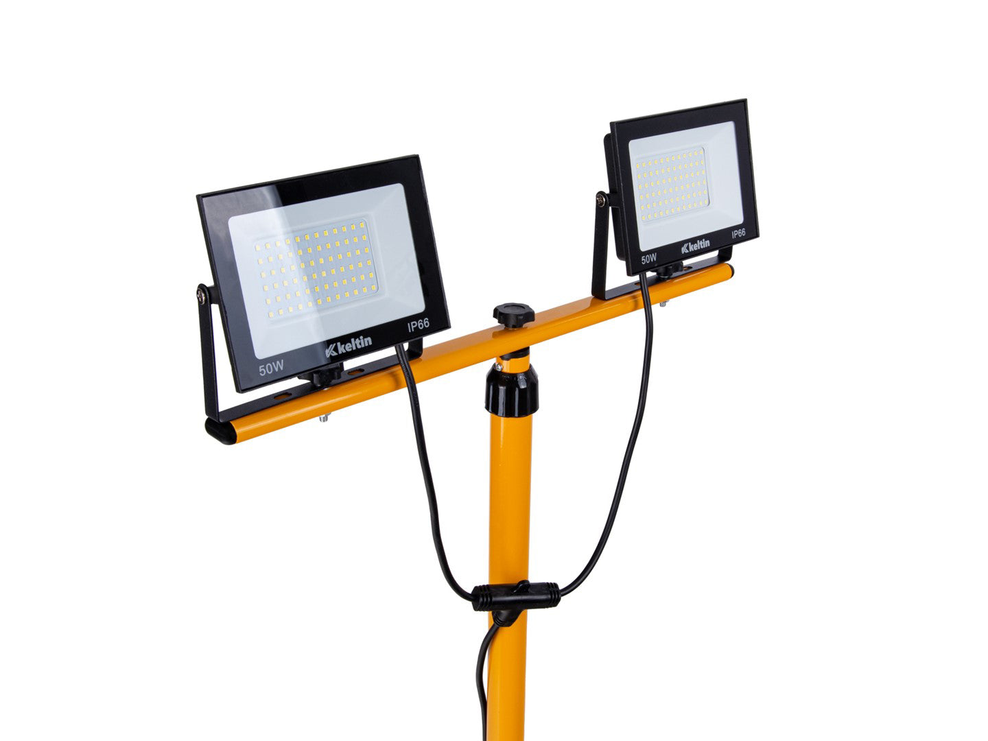 Proiector LED 2 x 50 W cu tepied telescopic pentru constructii, alb neutru, 4500 K, Keltin K02054