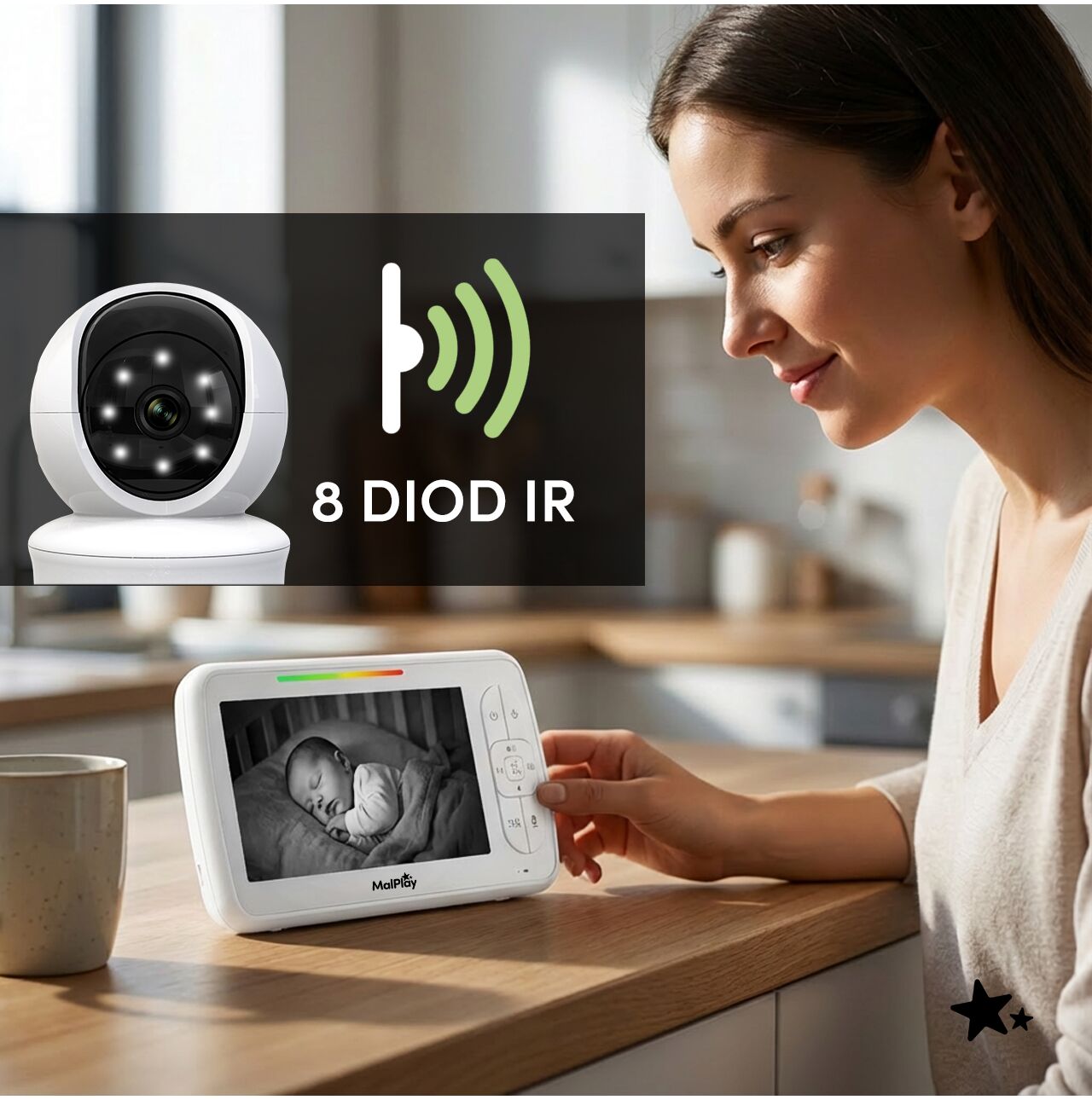 Camera rotativa pentru monitorizare bebelusi cu monitor VOX LCD 5”, MalPlay 113784