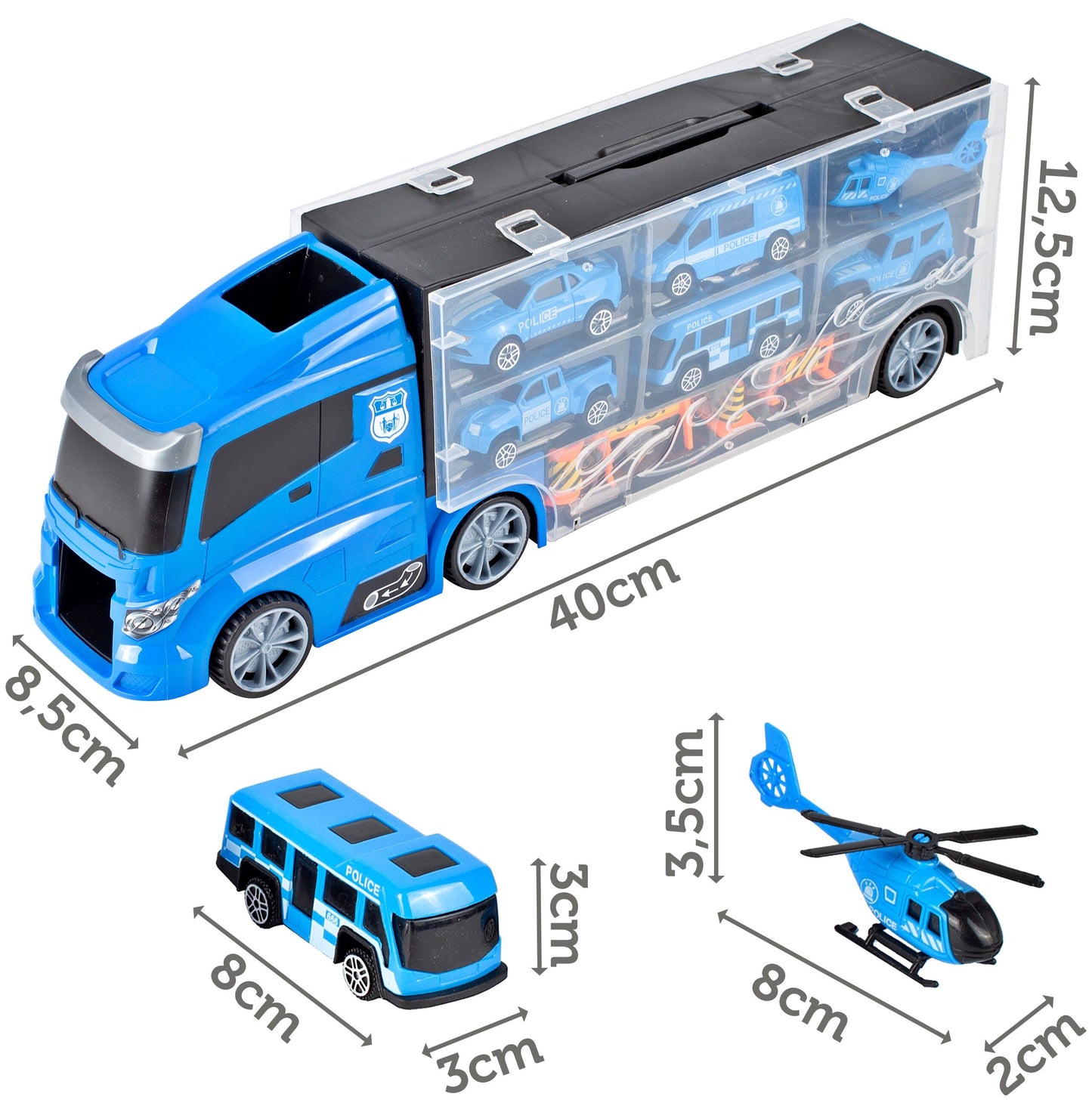 Set camion cu vehicule de politie, 41 x 10 x 15 cm, MalPlay 108438