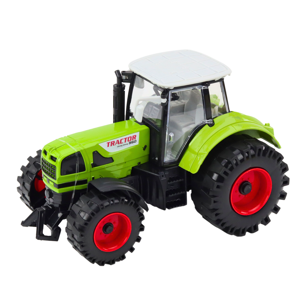 Tractor de jucarie cu remorca, actionare prin frecare, 48 cm, verde, Lean 24993