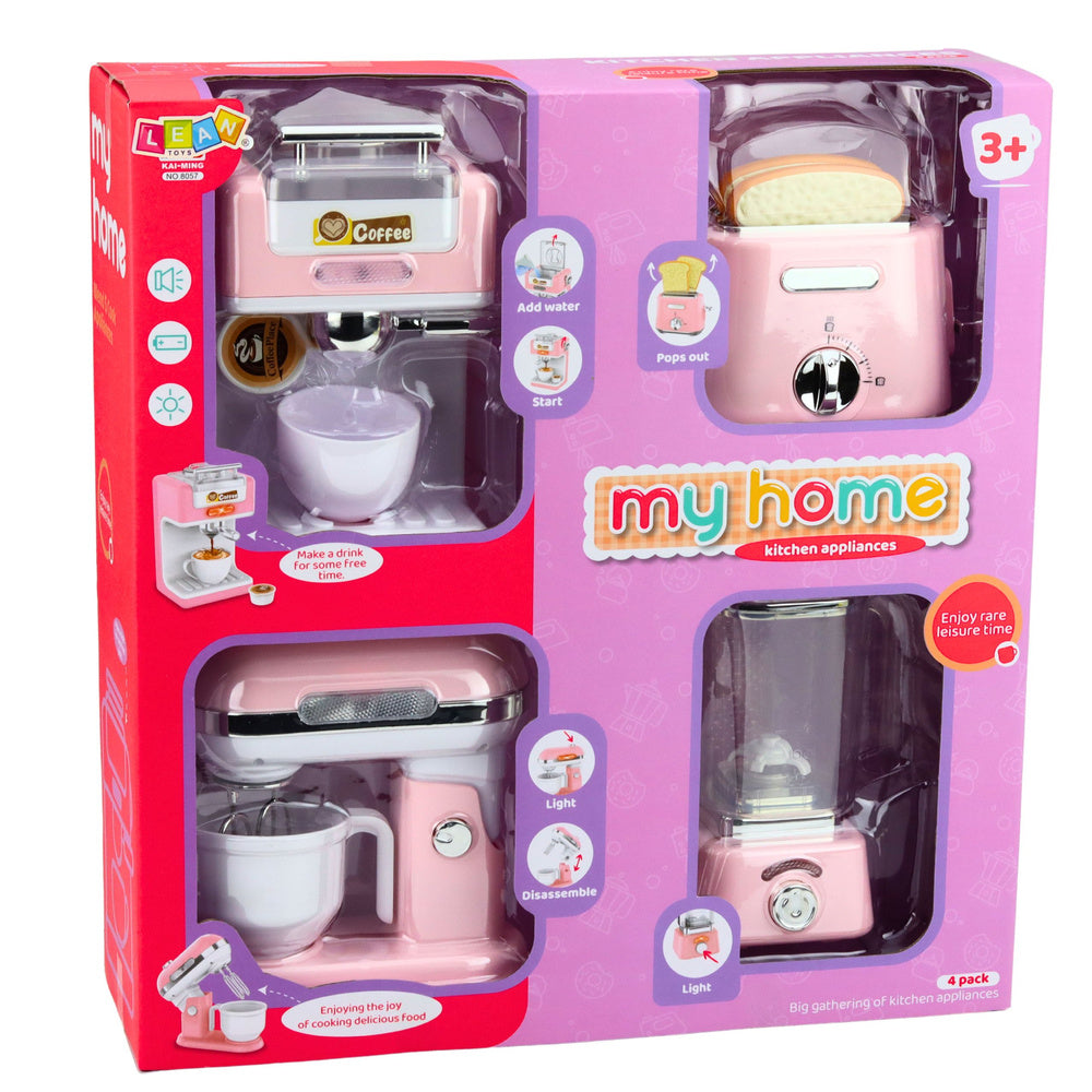 Set mini electrocasnice de jucarie cu efecte sonore si luminoase, roz, Lean 31188