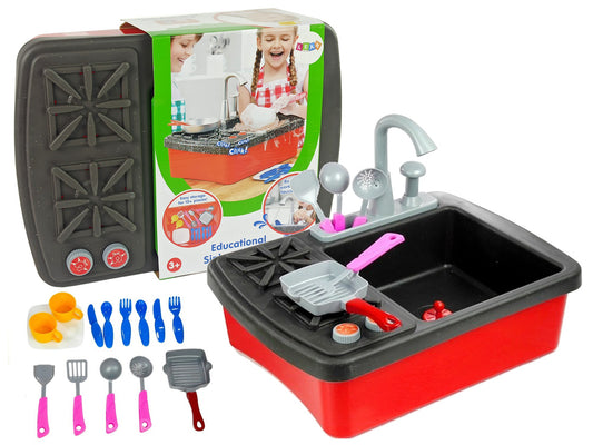 Chiuveta de jucarie cu accesorii, rosu, Lean 2584