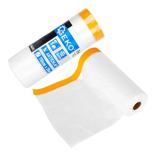Folie de protectie pentru vopsit cu banda, 110 cm x 20 m / 16 mm, Geko G66393