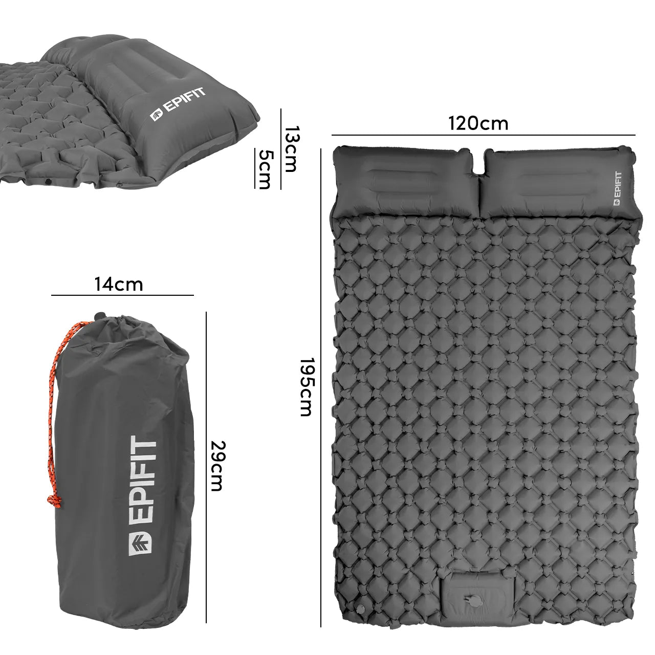 Saltea autogonflabila pentru camping, 195 x 120 x 5 cm, gri, MalTec 112762