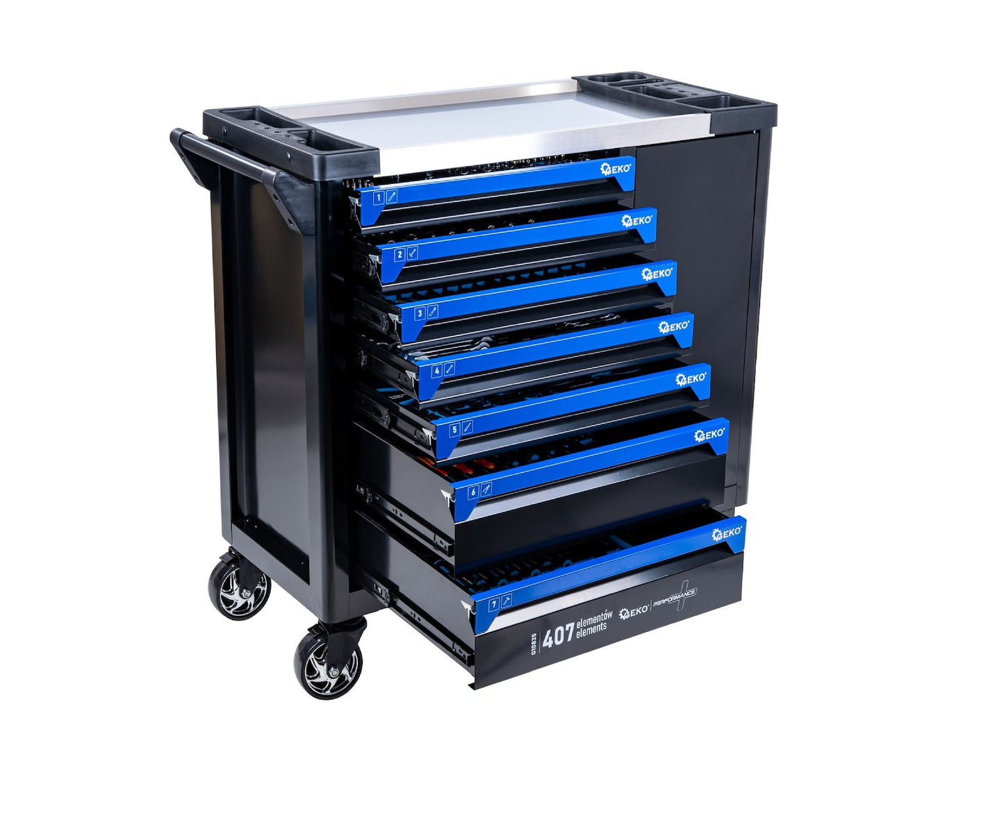 Dulap cu scule pentru atelier, 7 sertare, 407 bucati, Geko G10835