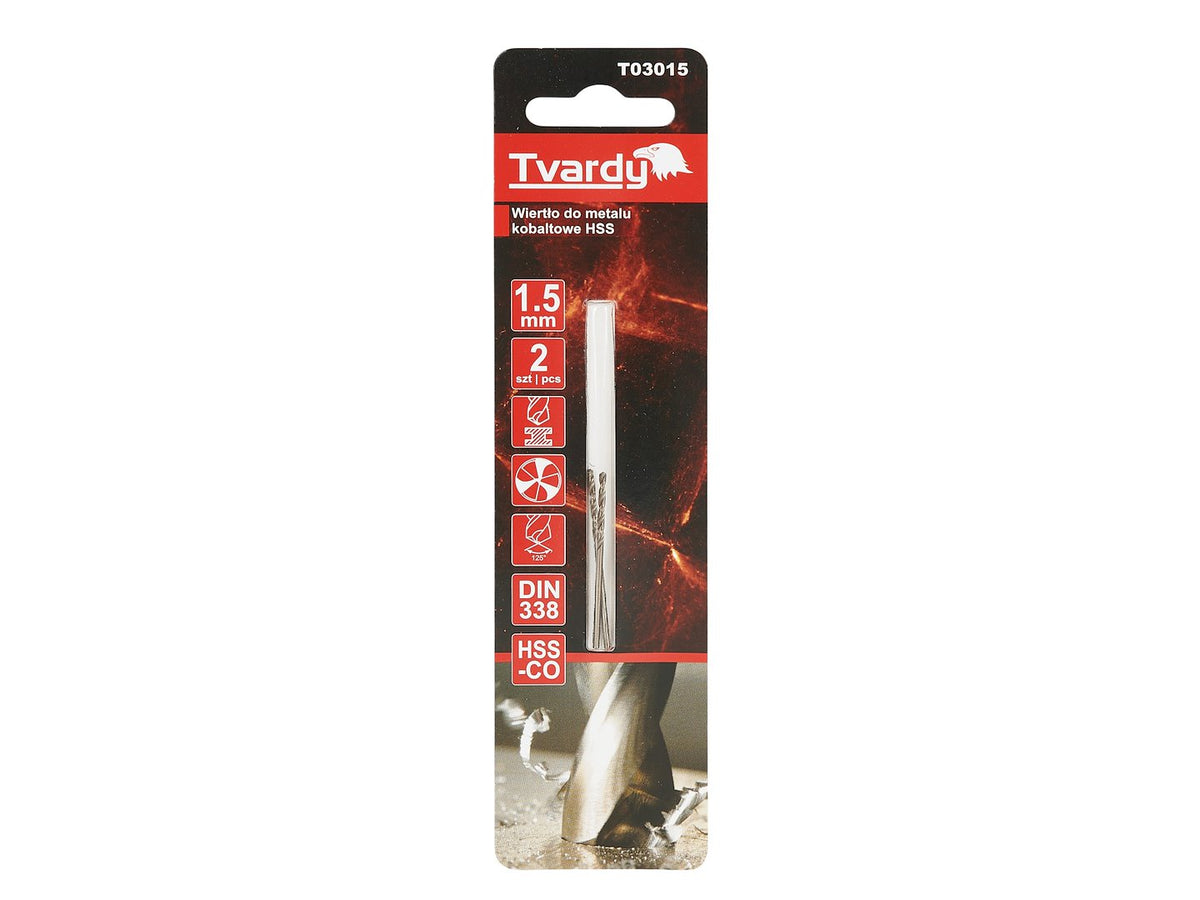 Burghiu HSS pentru metal, M35, 1.5 mm, 2 bucati, Tvardy T03015