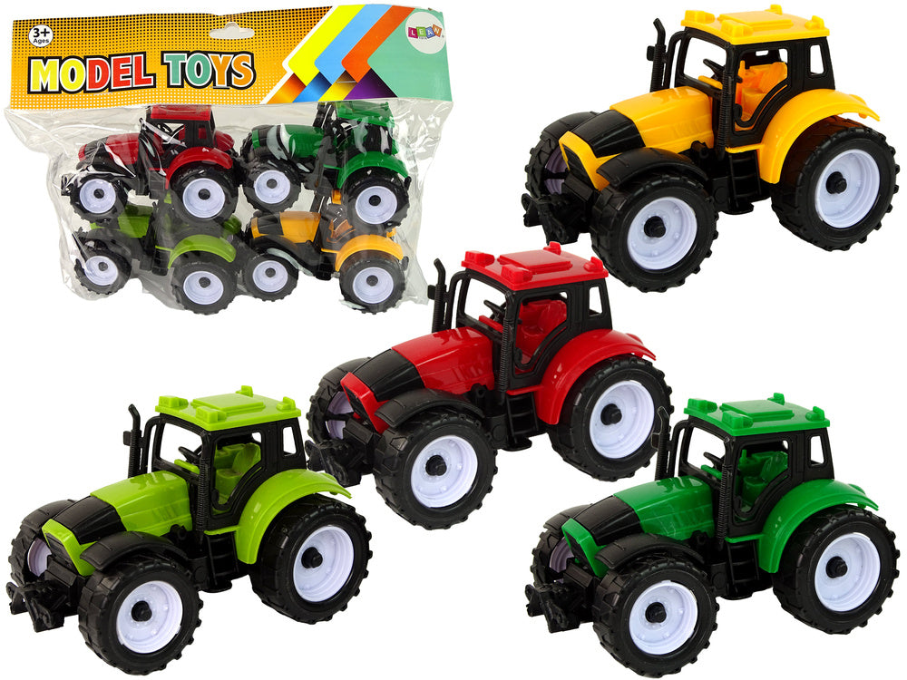 Set 4 tractoare de jucarie, 4 bucati, multicolor, Lean 15413