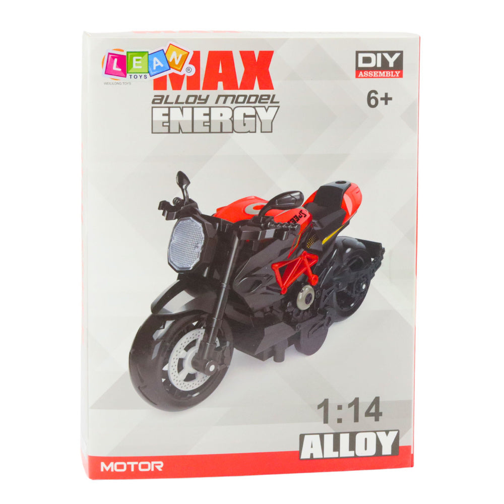 Motocicleta de jucarie model 1:14, negru / rosu, 24.5 x 18.5 x 5 cm, set pentru asamblat, Lean 23168