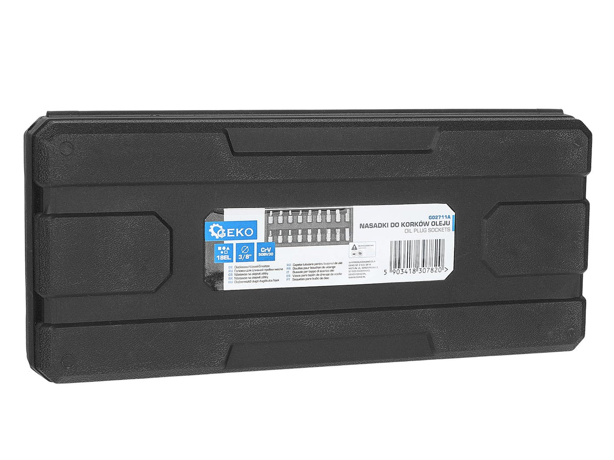 Set chei tubulare pentru buson baie de ulei, 3/8", 18 piese, Geko G02711A