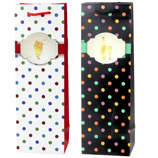 Punga de cadou pentru sticle de vin cu buline, 35 x 12 x 9 cm, Lean 22274