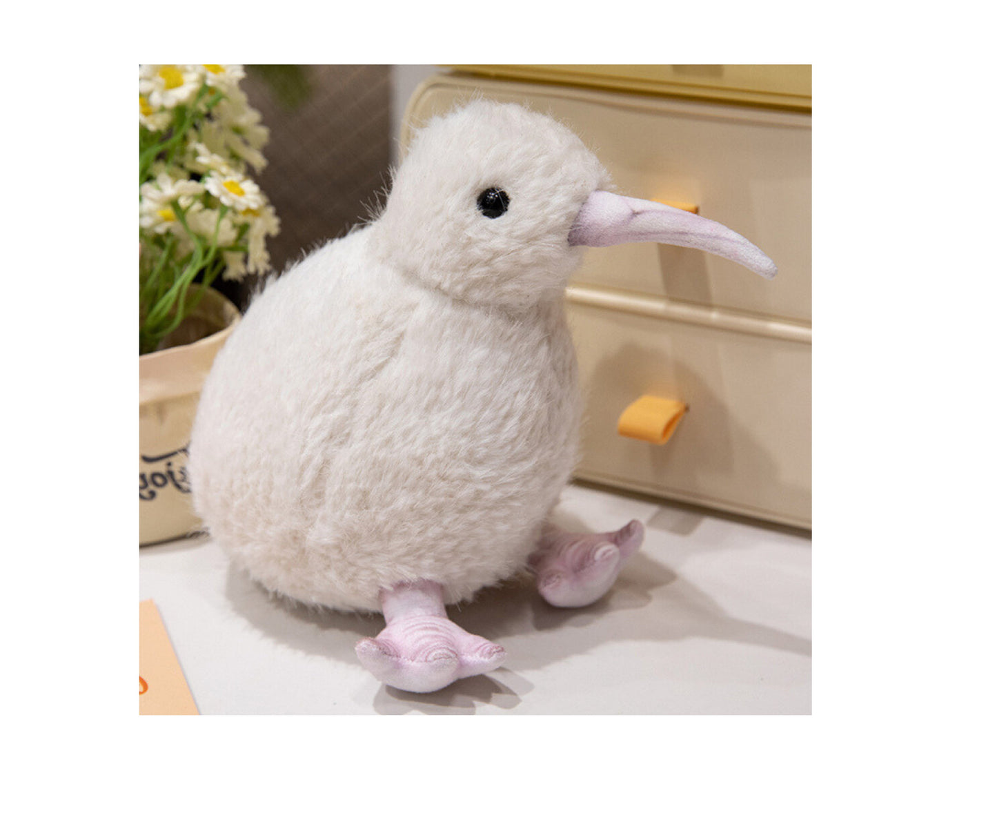 Jucarie de plus pasare kiwi, alb, 21 cm, Lean 13843