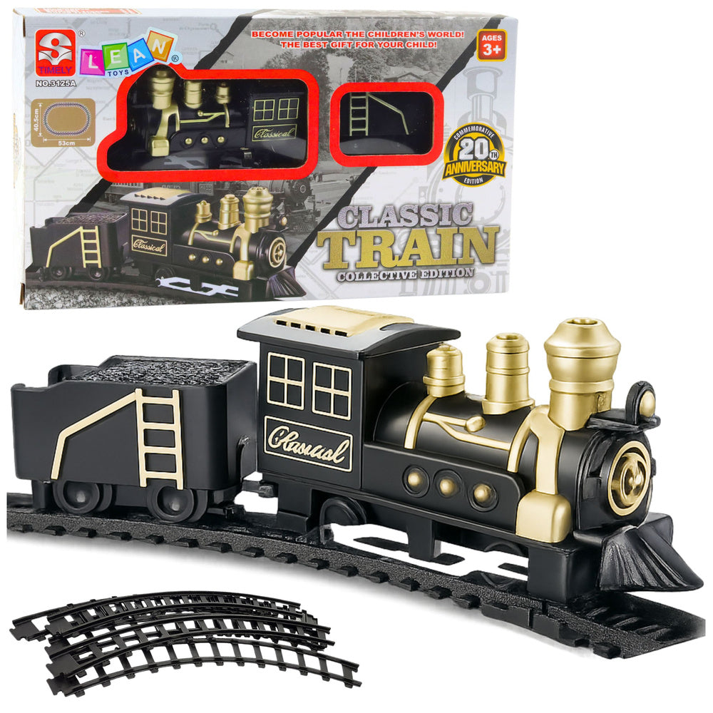 Trenulet de jucarie, locomotiva, vagon marfa, set cu sine, 53 x 48.5 cm, negru, Lean 28094