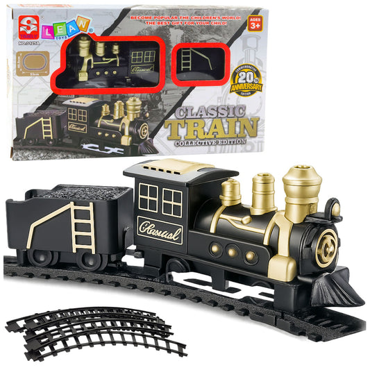 Trenulet de jucarie, locomotiva, vagon marfa, set cu sine, 53 x 48.5 cm, negru, Lean 28094